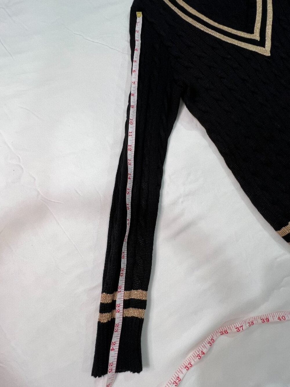 Lauren Ralph Lauren Black Gold Cable Knit Cricket Sweater M - Picture 6 of 6